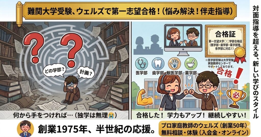 【大学受験】難関学部受験サポート—創業1975年以来・50年の実績を持つウェルズ家庭教師センター—