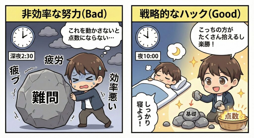 戦略的な勉強と非効率な勉強の対比2コマ漫画】
