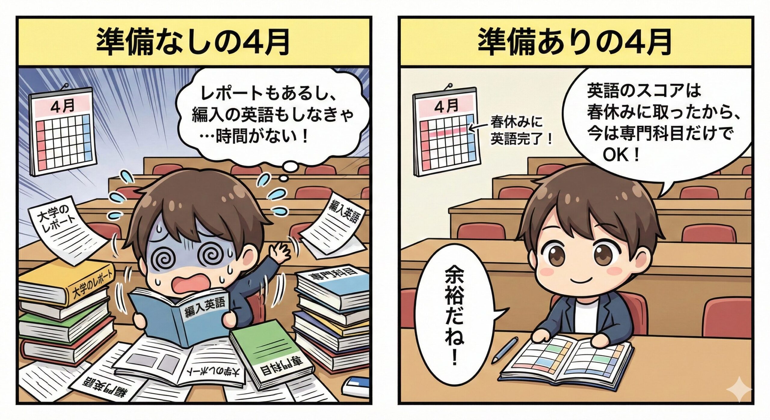 春休みの準備で4月がスムーズになる2コマ漫画