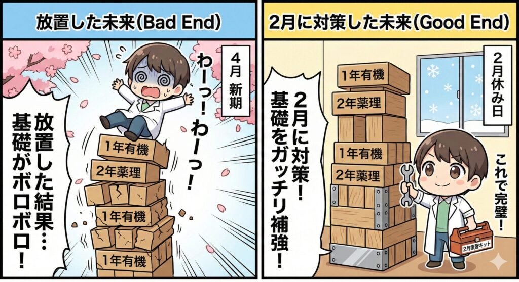 春休みの過ごし方で明暗が分かれる2コマ漫画