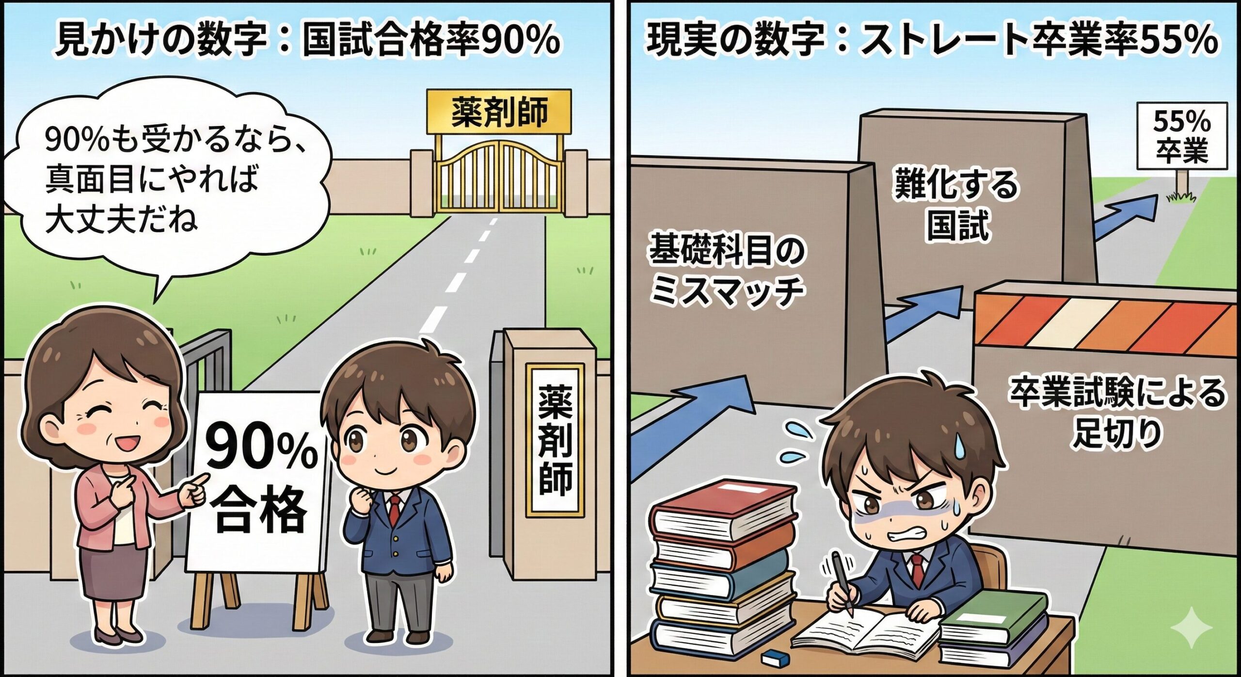 薬学部生が直面する構造的な壁の図解