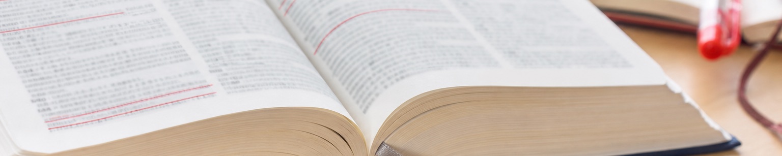 赤ボールペンで線を引いた辞書が机に開かれ、隣に英語の教材が広がっている