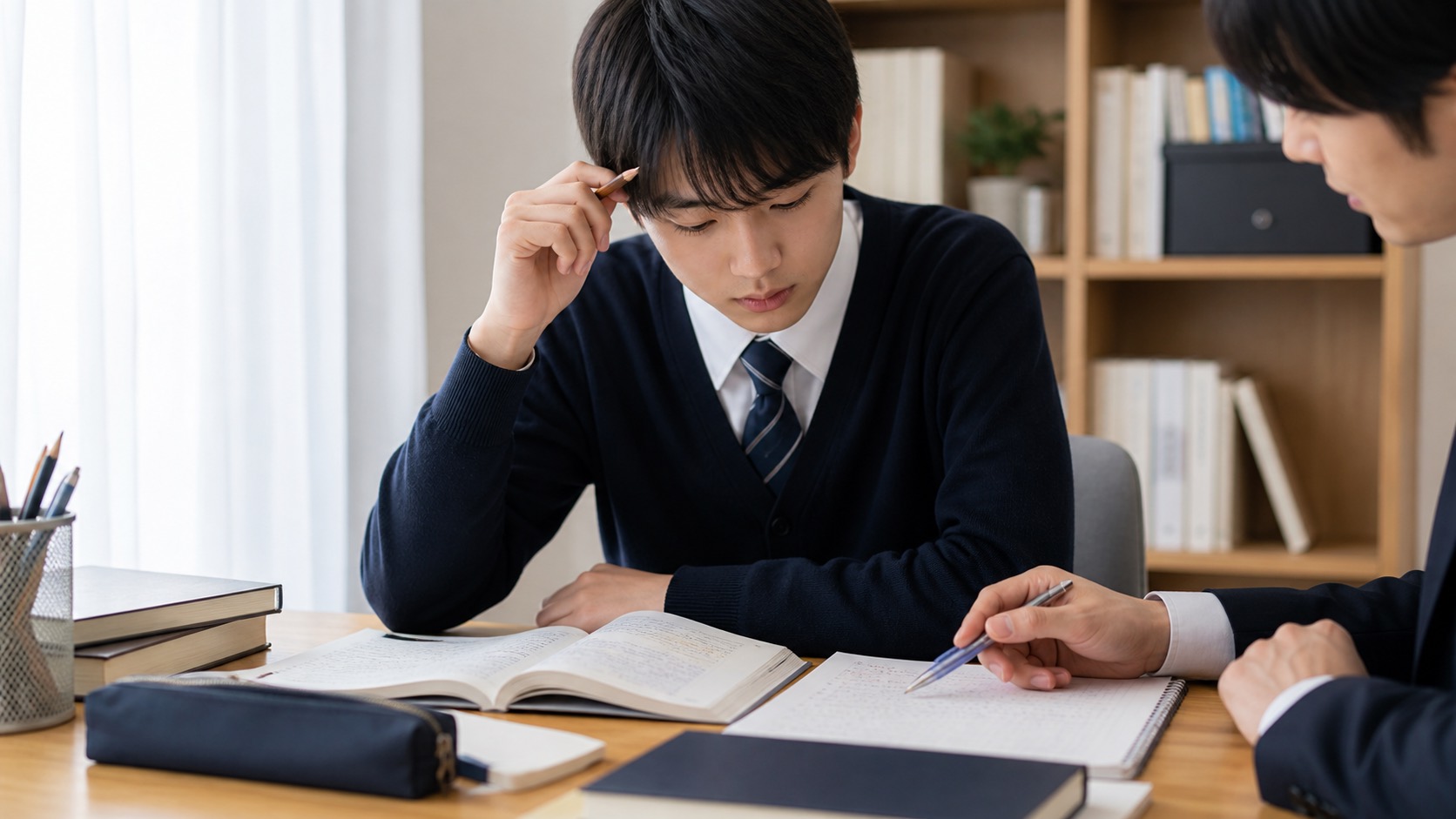 参考書と向き合い基礎固めに取り組む生徒