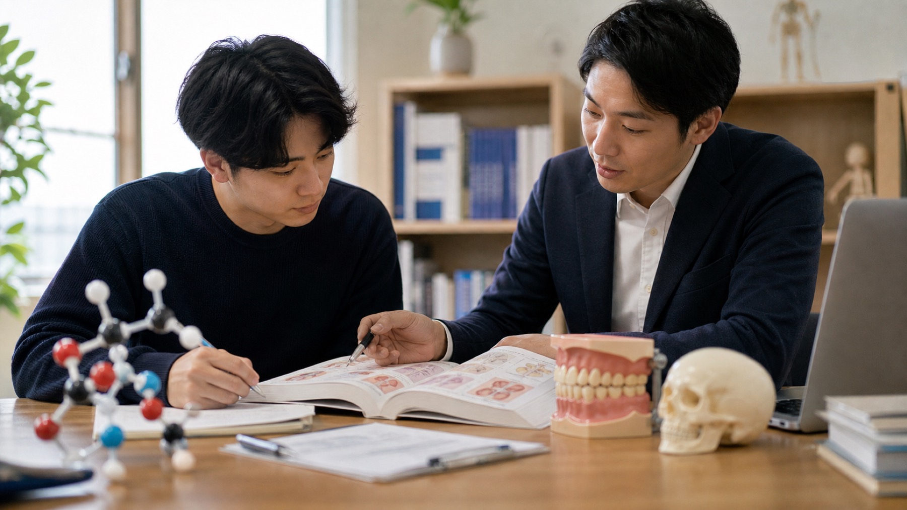 医療系国家試験の学習ノートと参考書が置かれた机