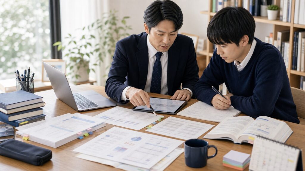 科目別に過去問を分析しながら勉強を進める様子