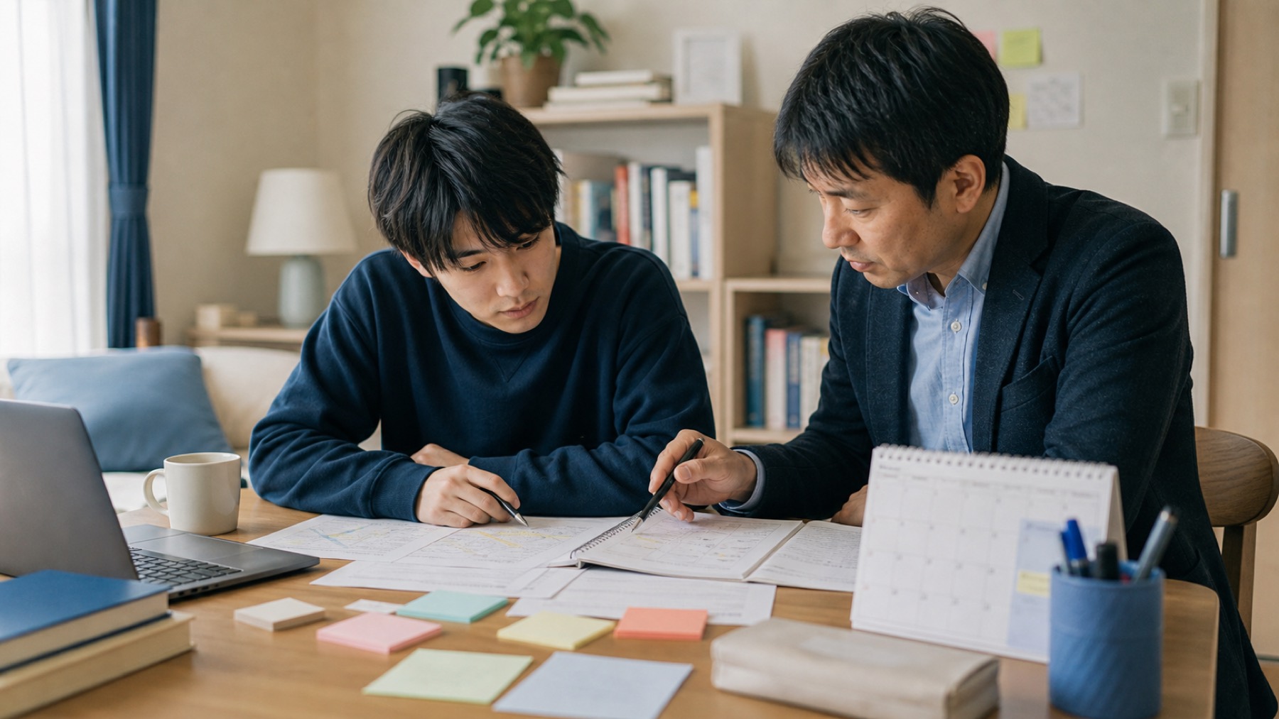 大学の教科書とノートで学習内容を整理する様子