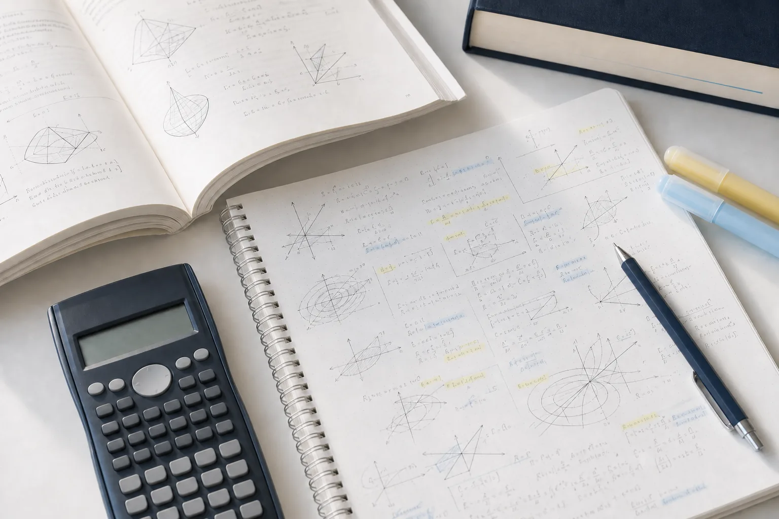大学の授業で使う教科書と手書きの学習ノートが並ぶ机(イメージ)