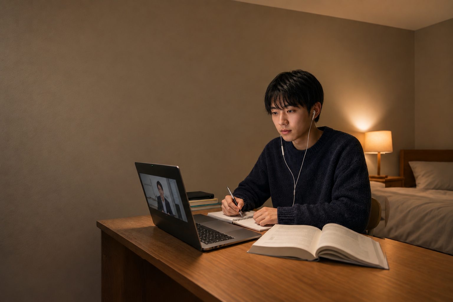 時差のある海外からオンラインで家庭教師の指導を受ける帰国生の様子