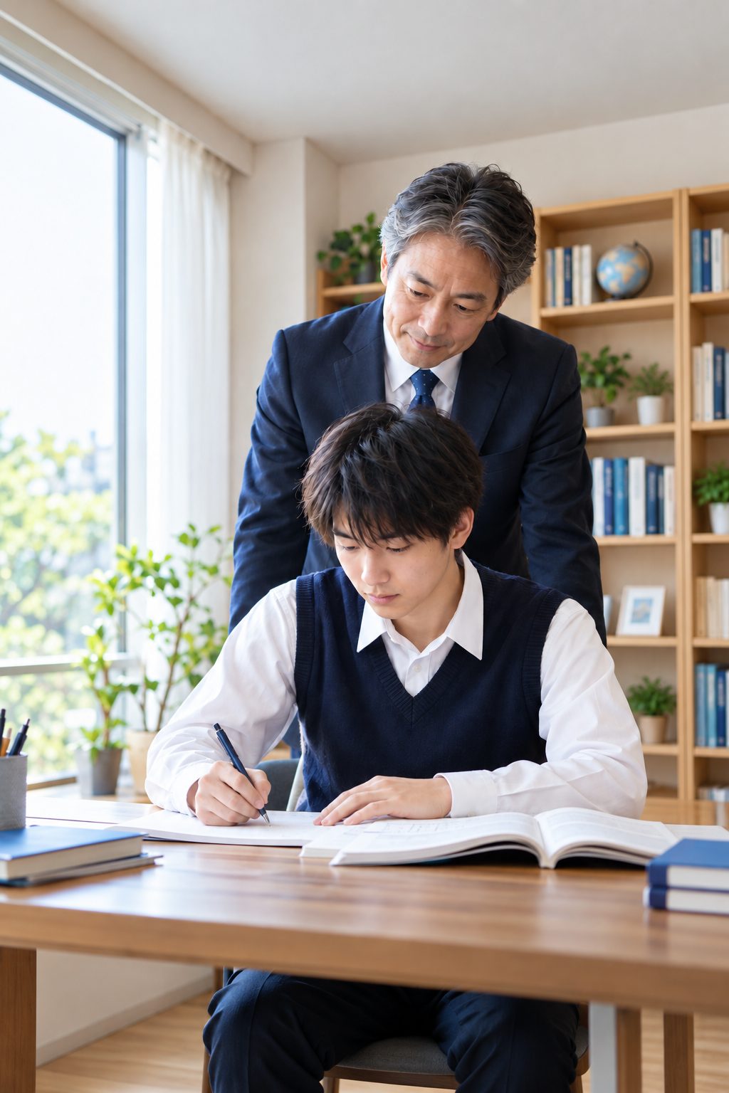 答案を見ながら高校生を指導するプロ教師